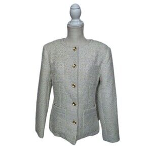 ASTR The Label Cream/Gold Detail Collarless Tweed Jacket/Blazer Size M